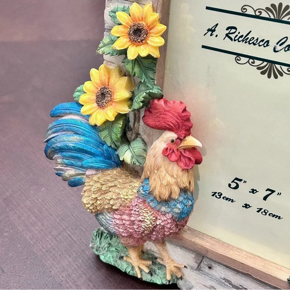 VTG A. Richesco Corporation Rooster Sunflower Resin 3D 5x7 Photo Frame Farmhouse